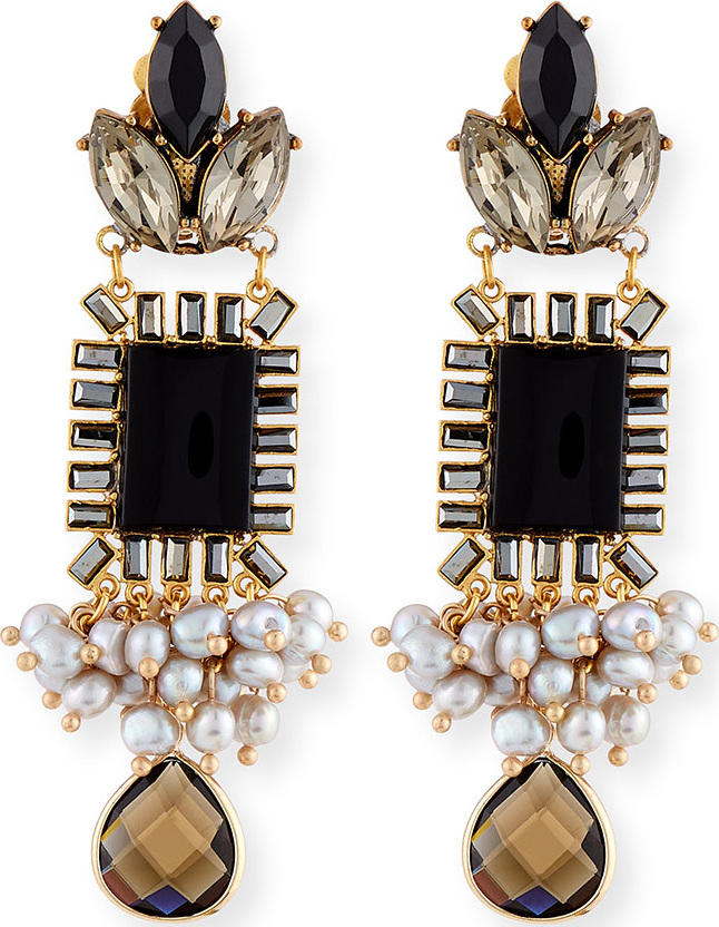 Sequin Mixed Crystal Statement Earrings, Black