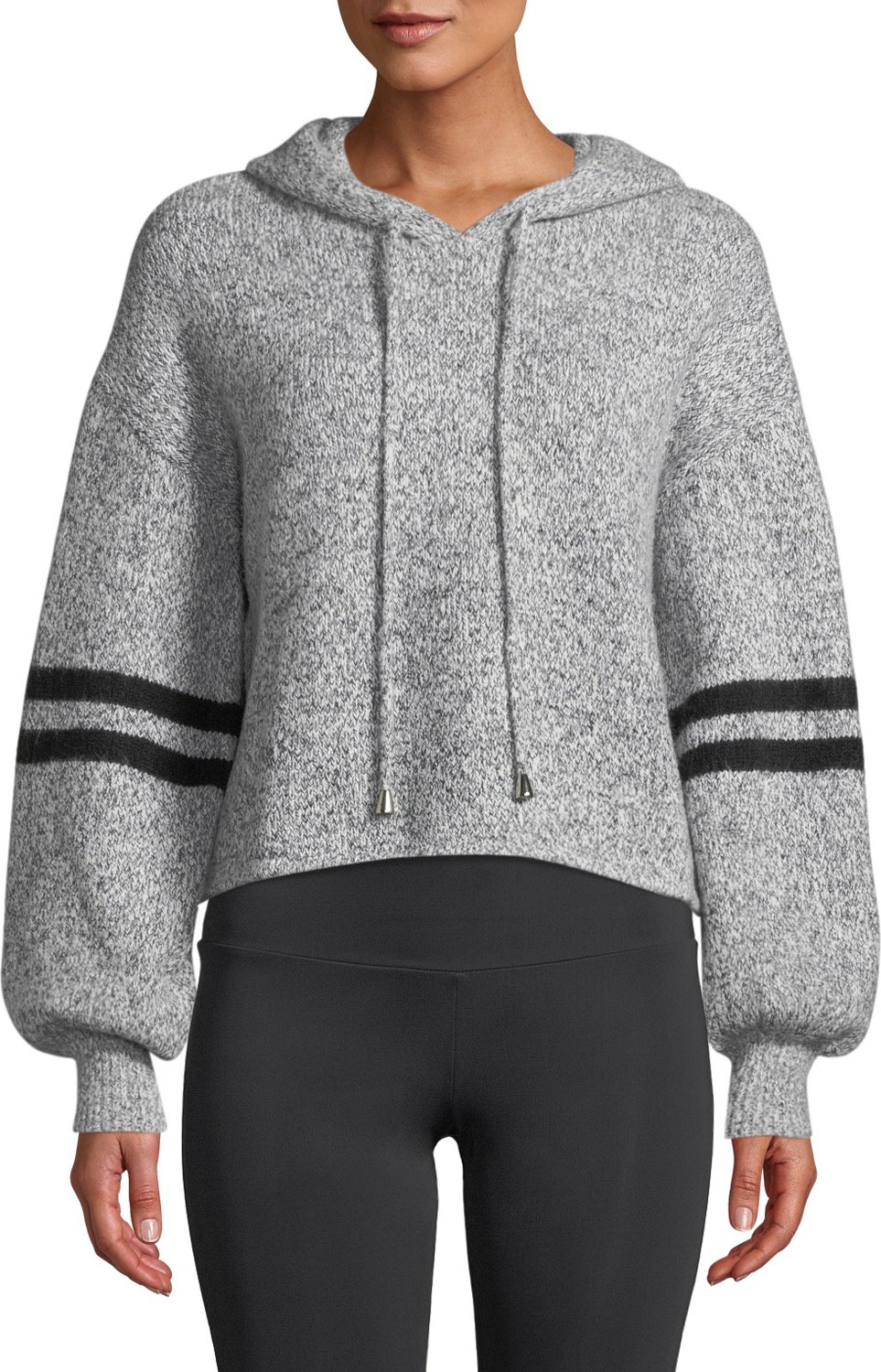 ONZIE Varsity Striped Blouson-Sleeve Cropped Hoodie