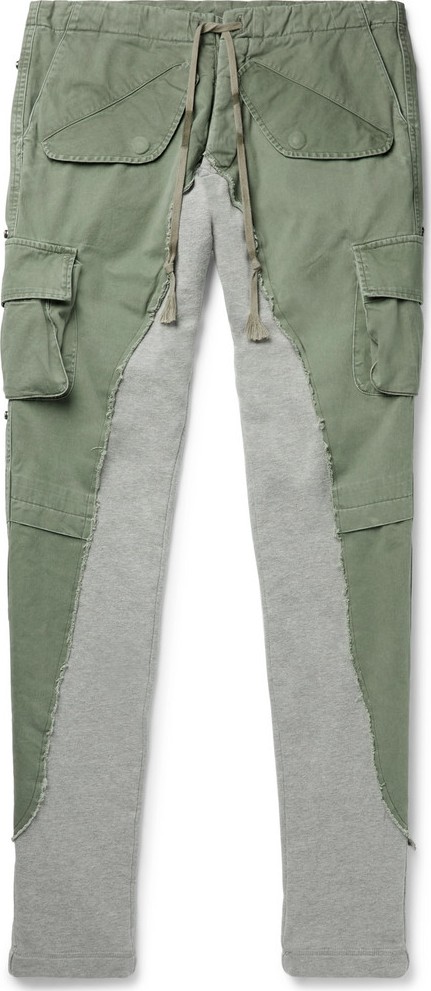 Greg Lauren Tapered Cotton Twill-Panelled Loopback Mélange Jersey Sweatpants