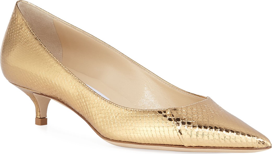 Jimmy Choo Amelia Snake-Embossed Metallic Pointed Pumps