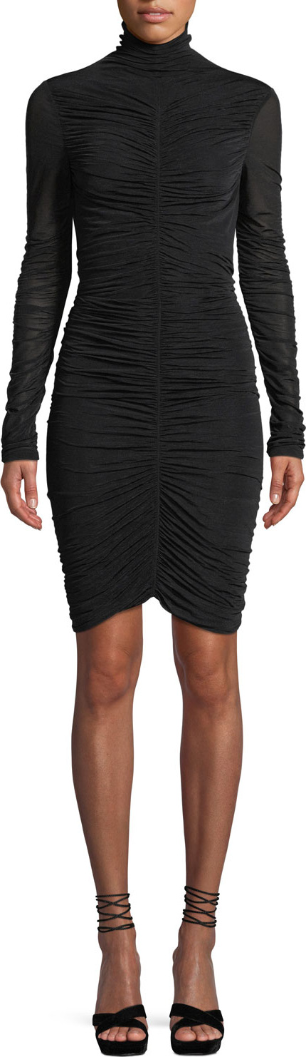 DIANE von FURSTENBERG Olivia Turtleneck Long-Sleeve Ruched Mesh Mini Dress