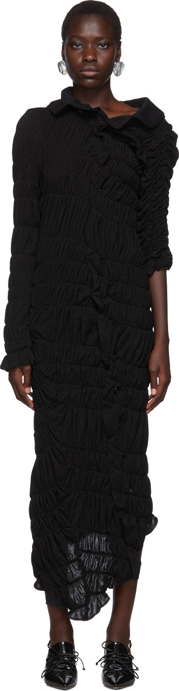 Comme Des Garcons Black Lamé Jersey Ruched Dress