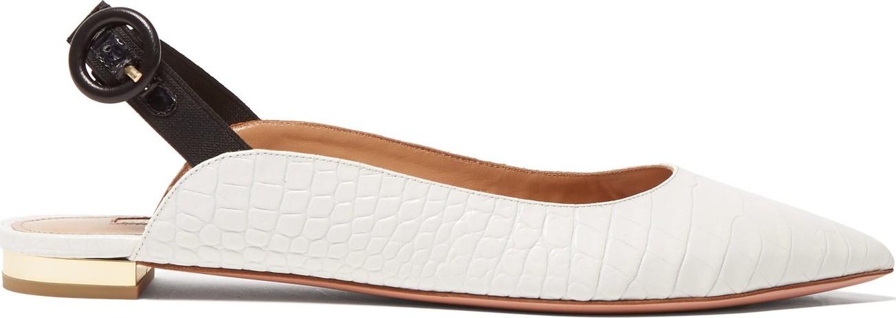 Aquazzura Yale crocodile-effect leather slingback flats
