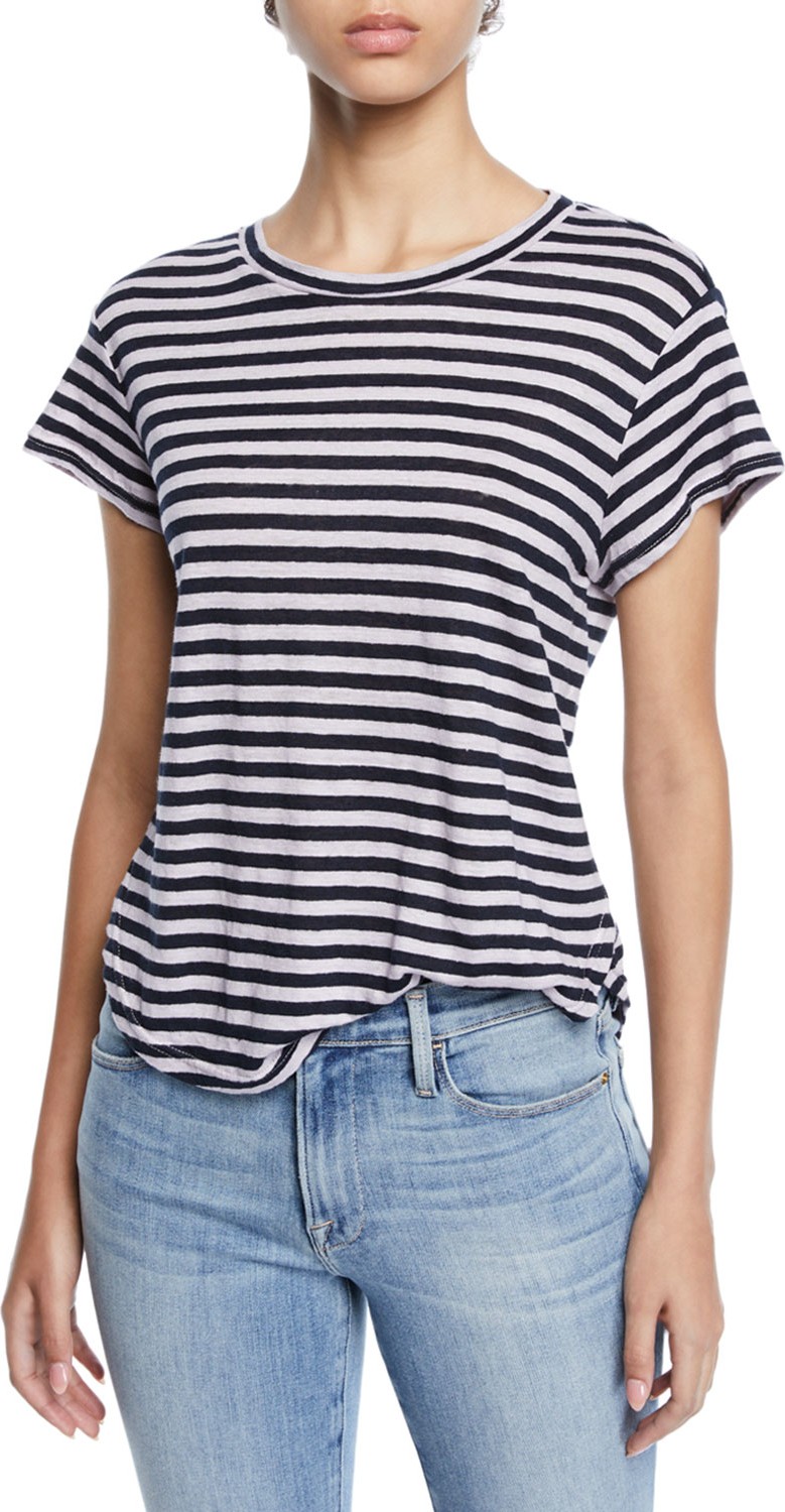 FRAME DENIM Classic Striped Linen Crewneck Tee
