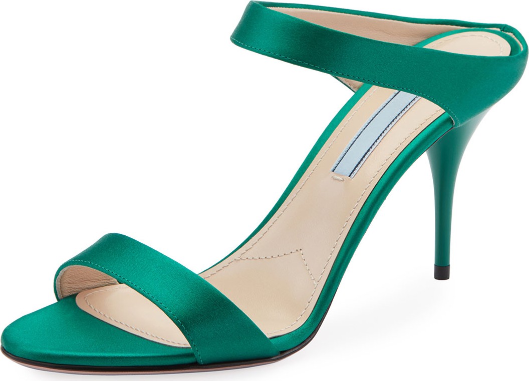 Prada Satin Two-Strap Slide Sandals