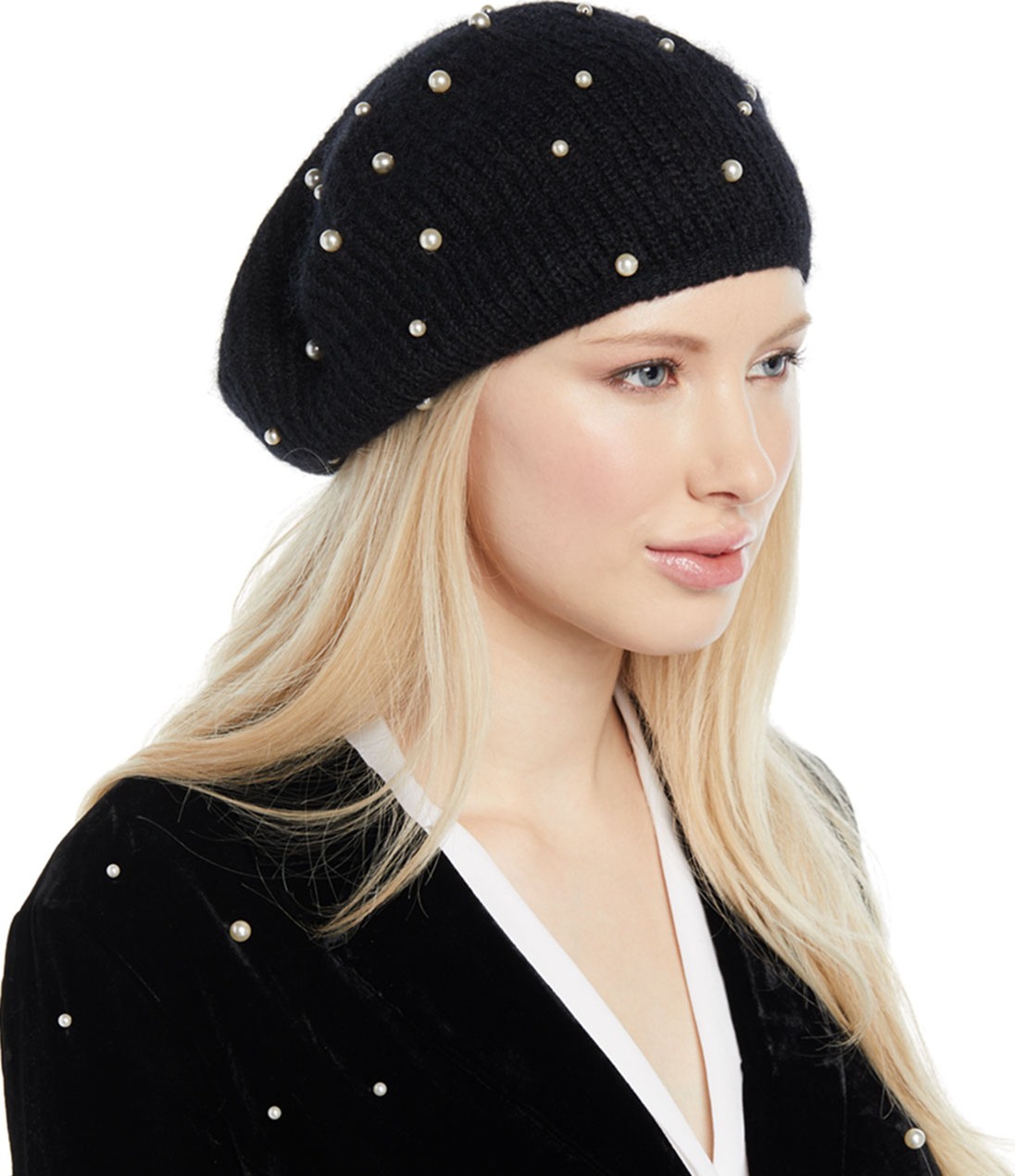 Jennifer Behr Coco Mohair-Blend Beret w/ Pearly Swarovski Crystals