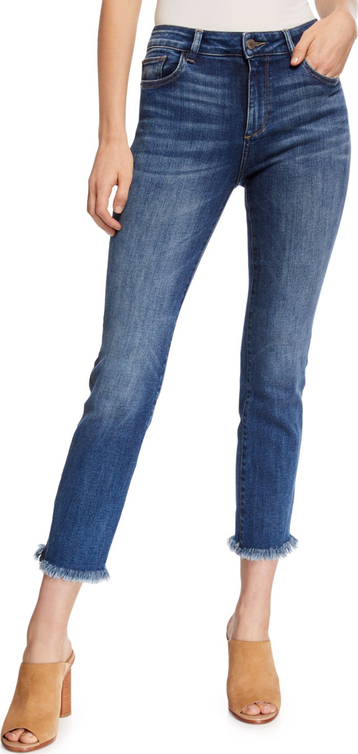 DL1961 Mara Ankle Mid-Rise Straight Jeans with Metallic Stripes
