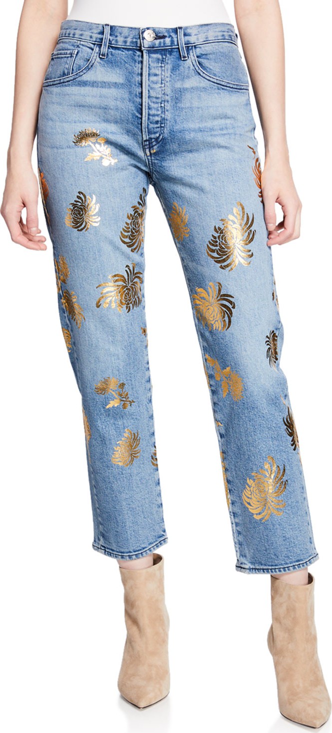 3X1 Higher Ground Cropped Straight Jeans with Floral Details