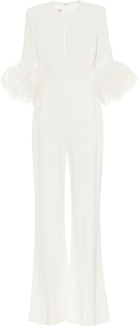 ELIE SAAB Feather-trimmed crêpe jumpsuit
