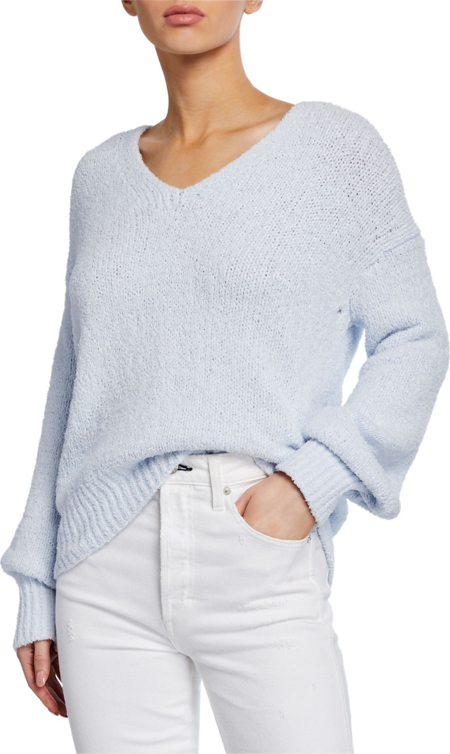 Vince Textured V-Neck Long-Sleeve Top
