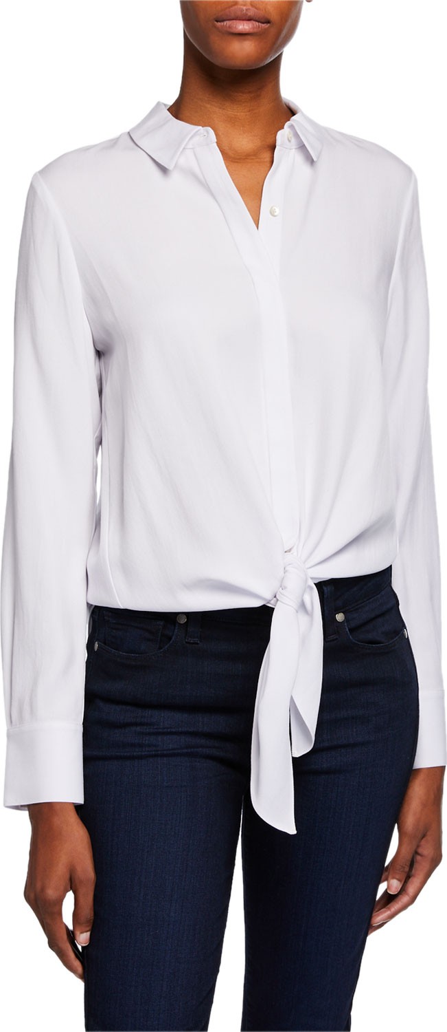 KOBI HALPERIN Mariah Button-Down Long-Sleeve Tie-Front Blouse