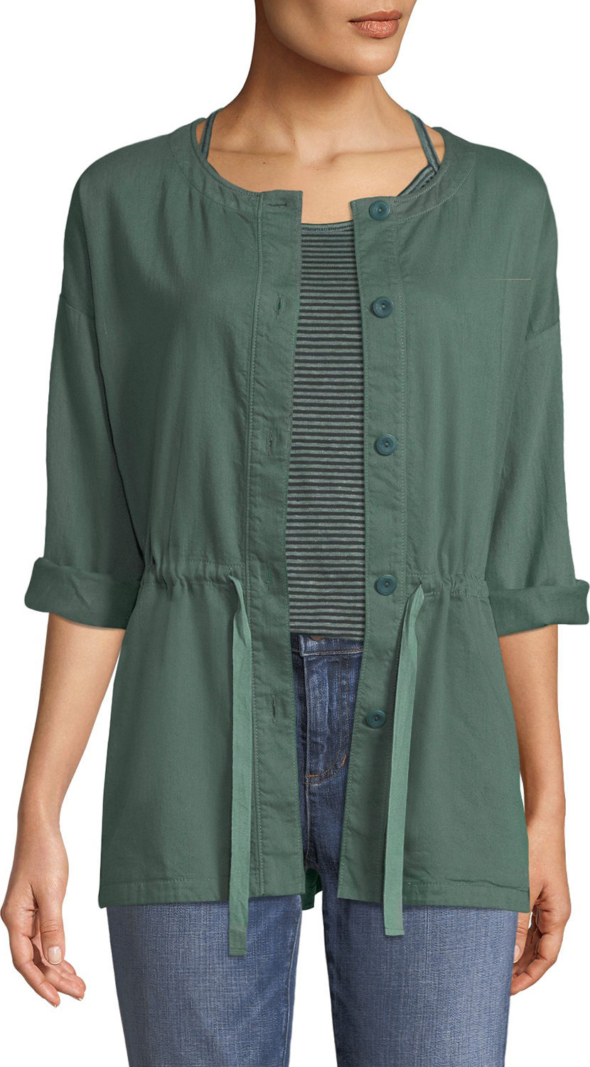 Eileen Fisher Round-Neck Organic Cotton Twill Shirttail Jacket