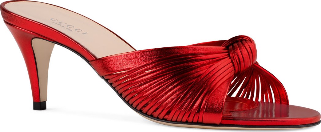 Gucci Crawford Mid-Heel Metallic Leather Sandals