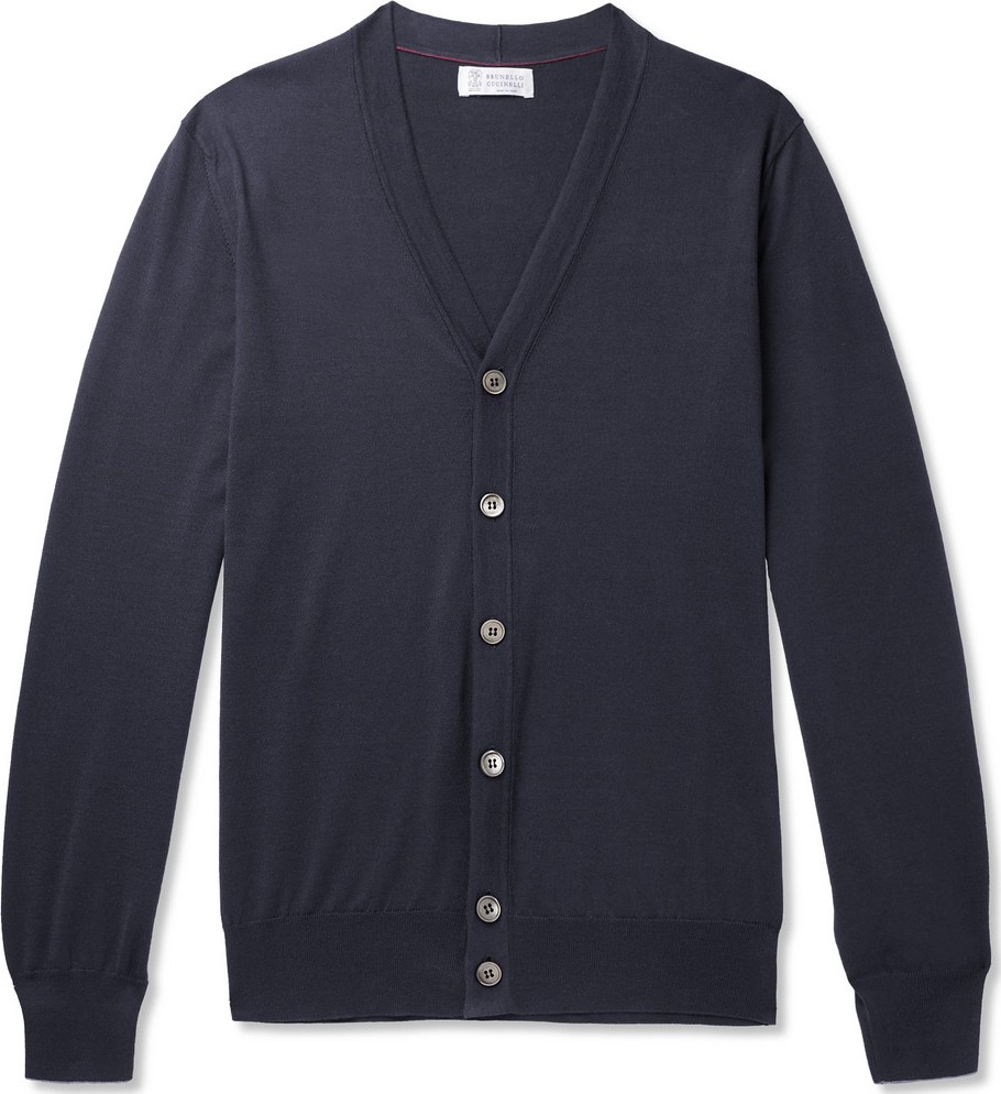 Brunello Cucinelli Contrast-Tipped Cotton Cardigan Brunello Cucinelli Contrast-Tipped Cotton Cardigan