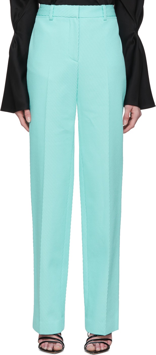 Victoria Beckham Blue High-Waisted Slim Leg Trousers