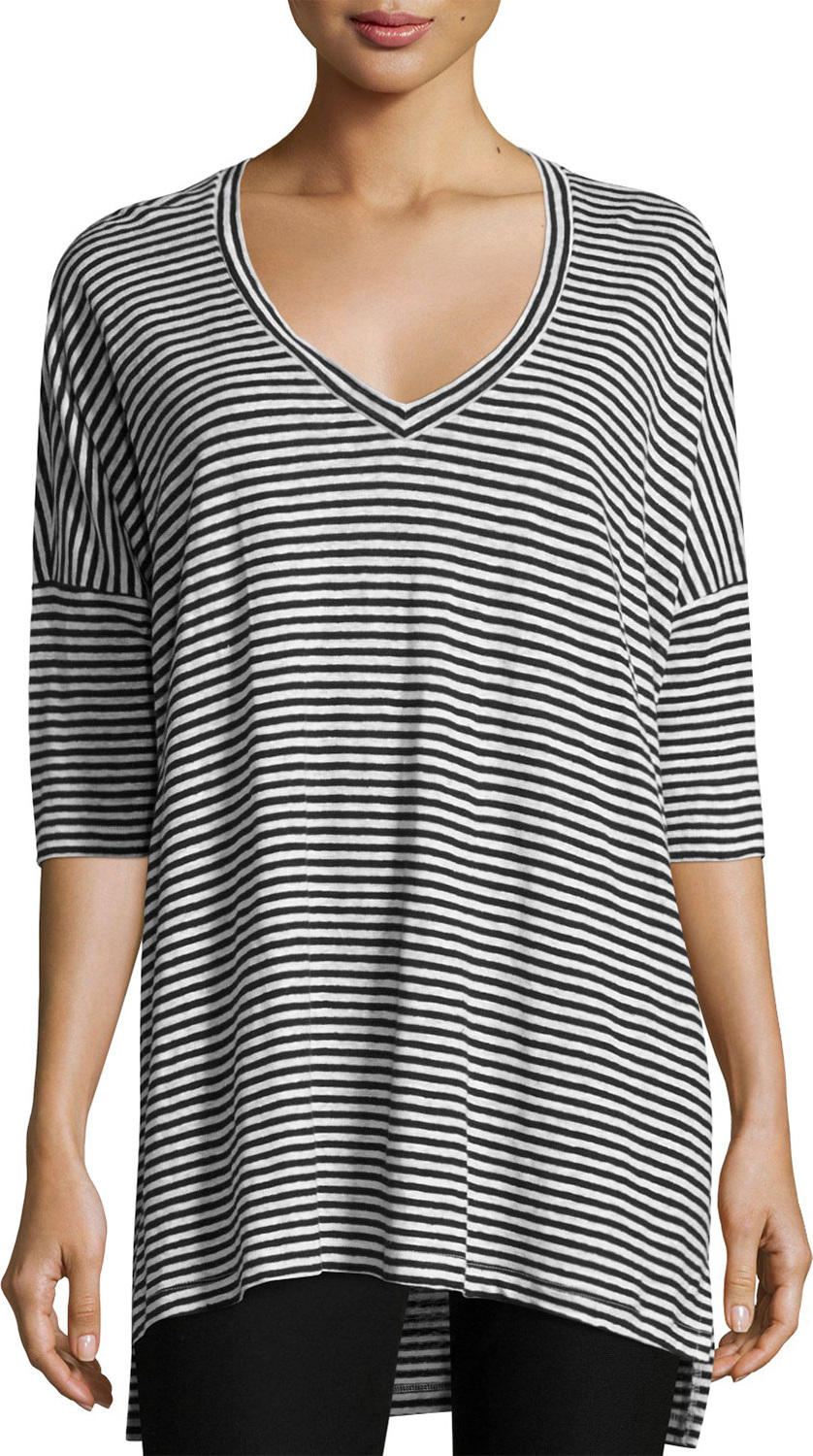 Eileen Fisher Striped Organic Linen Jersey V-Neck Tunic