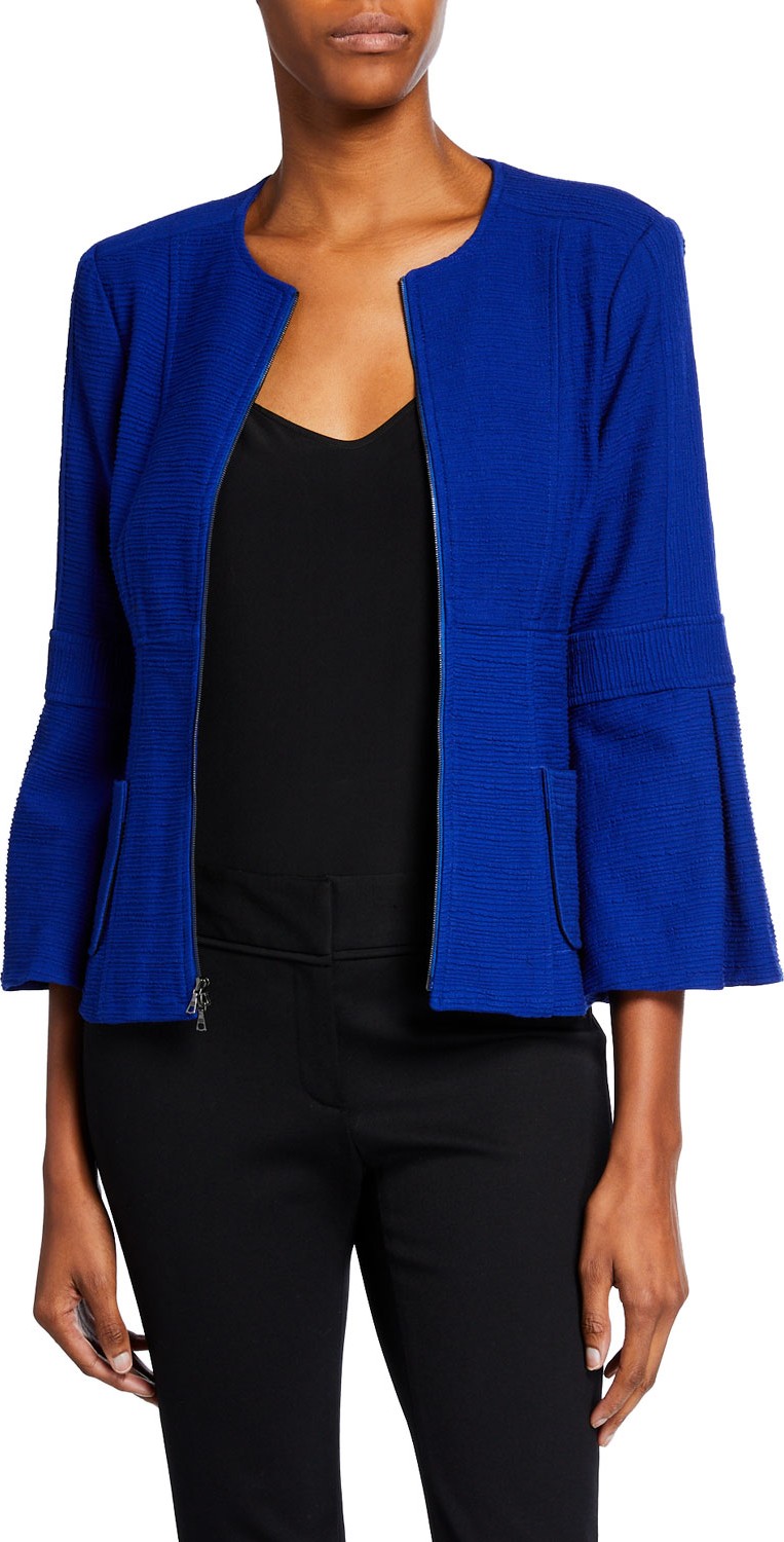Nanette Lepore Zip-Front Bell-Sleeve Textured Jacket