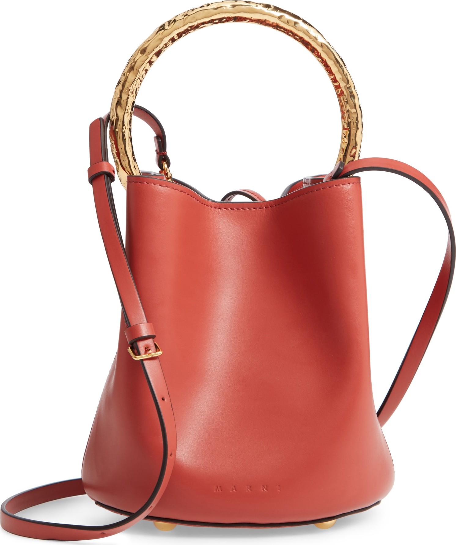 Marni Hammered Handle Leather Bucket Bag