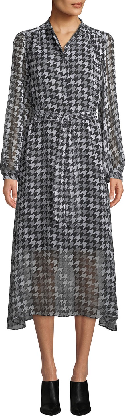 Equipment Francois Silk Houndstooth Midi-Length Shirtdress