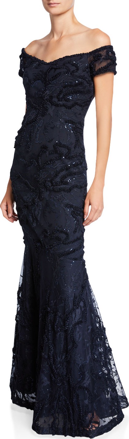 Rickie Freeman for Teri Jon Off-the-Shoulder Sequin Mermaid Gown