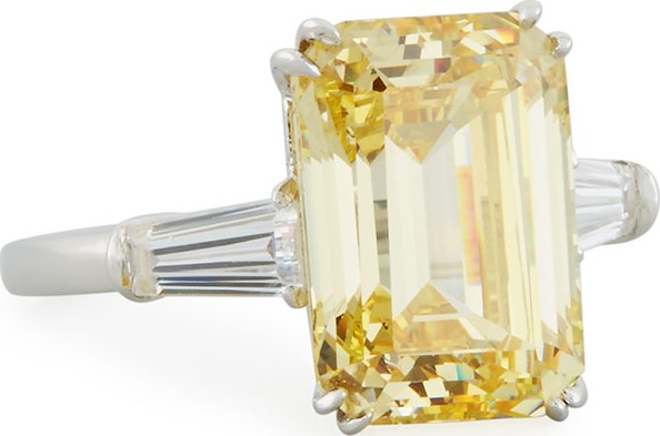 Fantasia by DeSerio Emerald-Cut Yellow CZ Ring with Tapered Baguettes