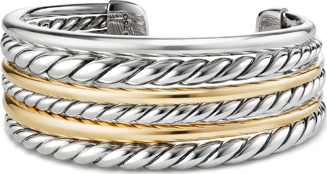 David Yurman Pure Form Multi-Row Cuff Bracelet w/ 18k Gold