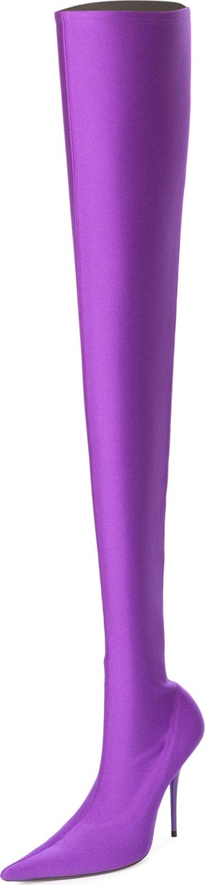 Balenciaga Stretch Pointed-Toe Over-the-Knee Boot, Ultraviolet