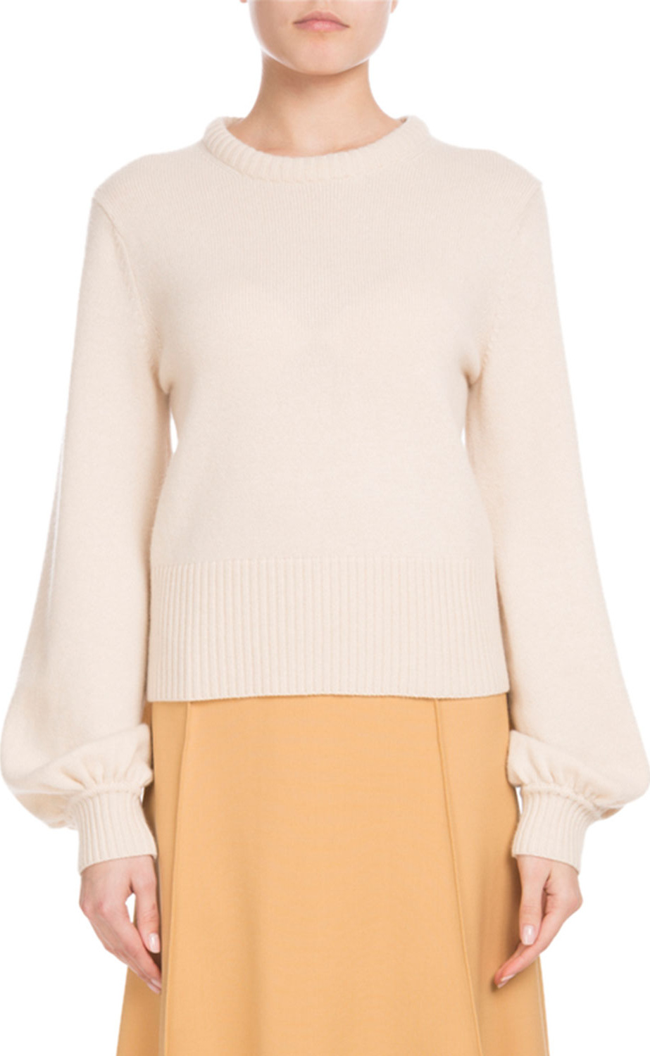 Chloe Iconic Cashmere Bubble-Sleeve Sweater