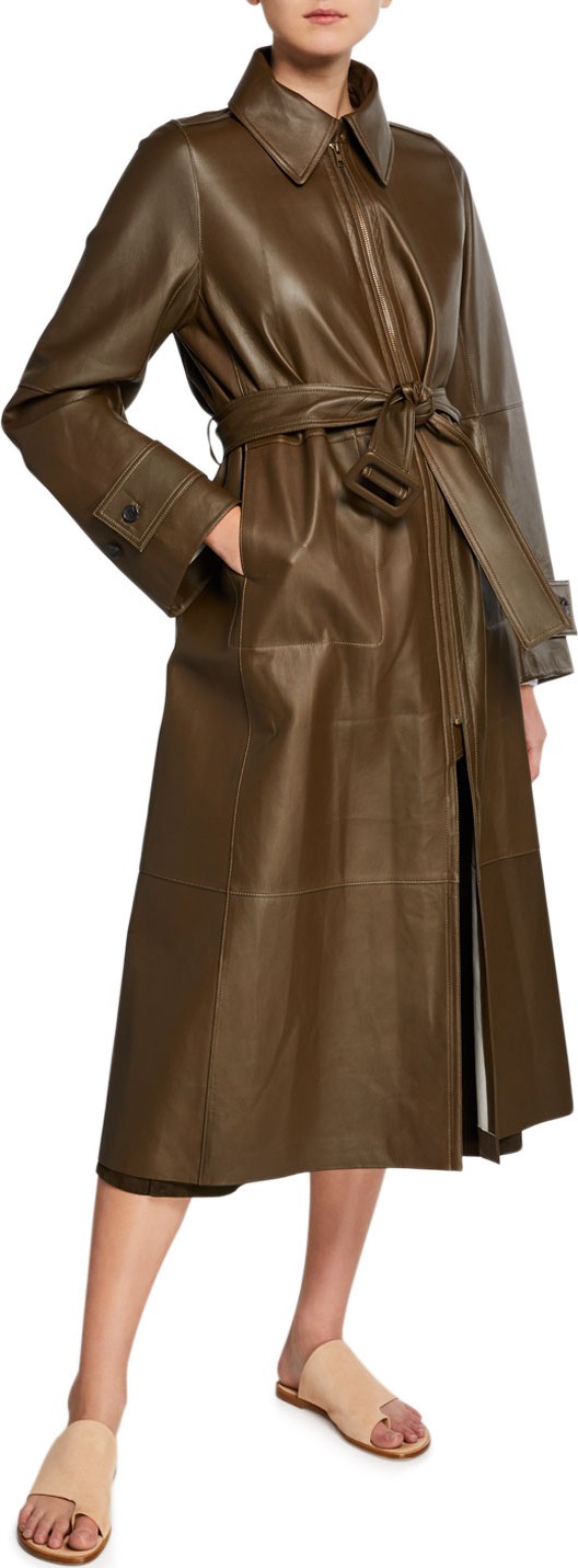 Vince Long Double-Face Leather Trench Coat