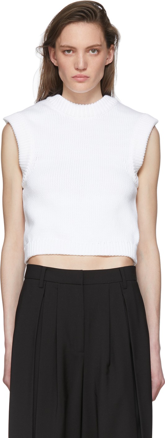 Tibi White Tube Yarn Sleeveless Sweater