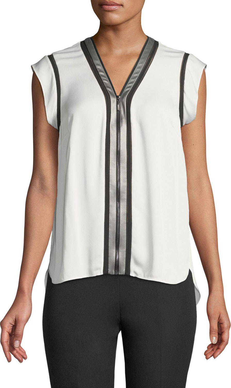 Elie Tahari Vallie Zip-Front Silk Blouse