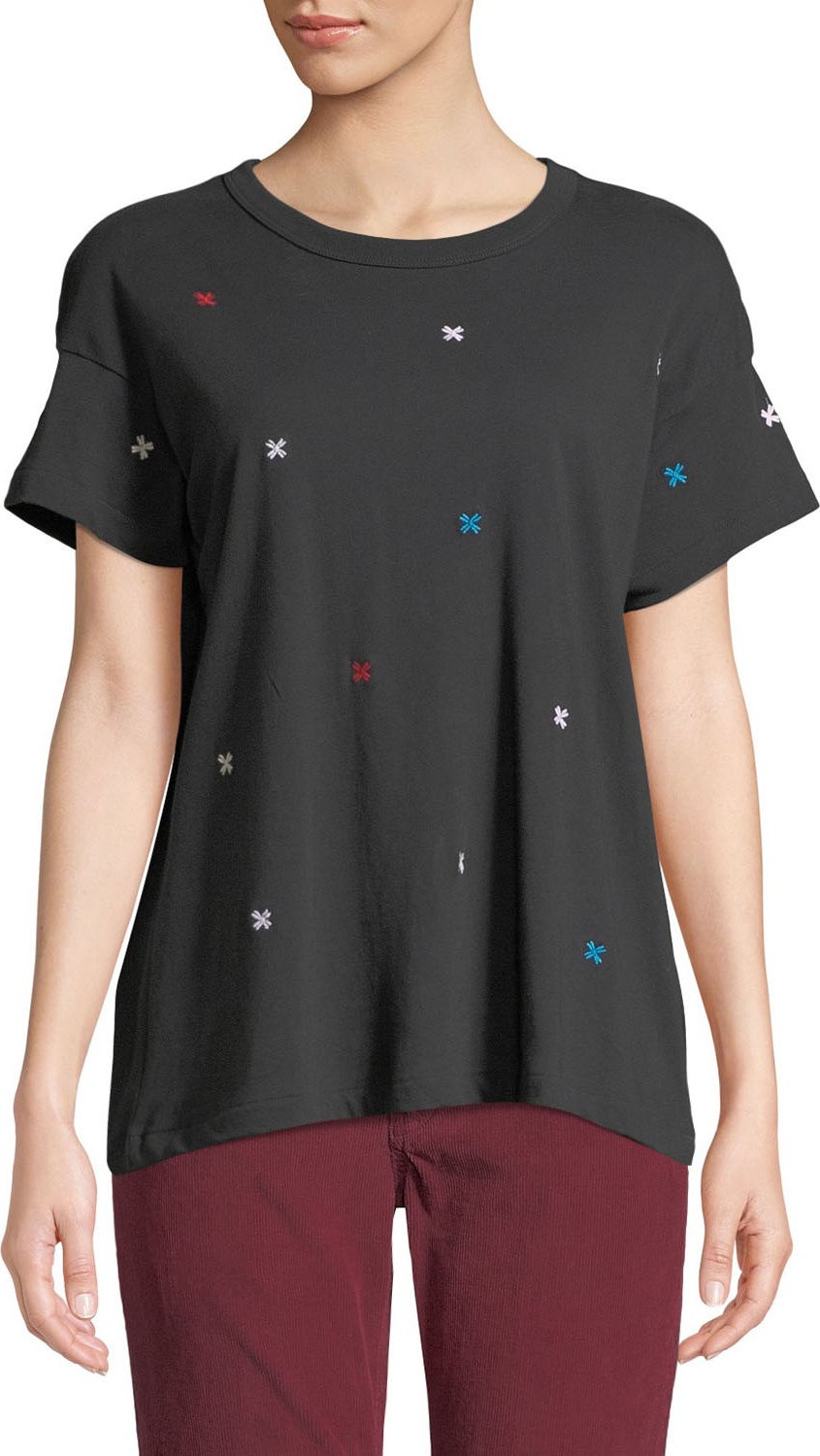 THE GREAT. The Boxy Embroidered Crewneck Tee