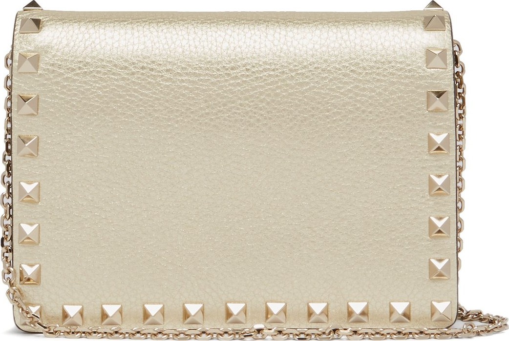 Valentino Rockstud metallic grained-leather clutch