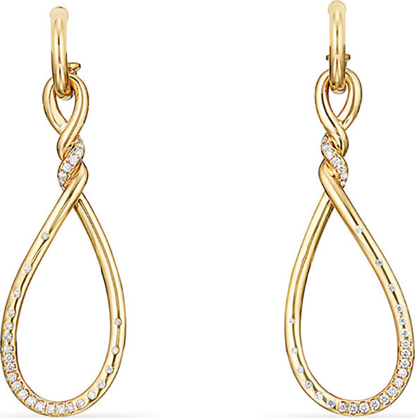 David Yurman 18k Gold Continuance Large Drop Earrings w/ Diamonds