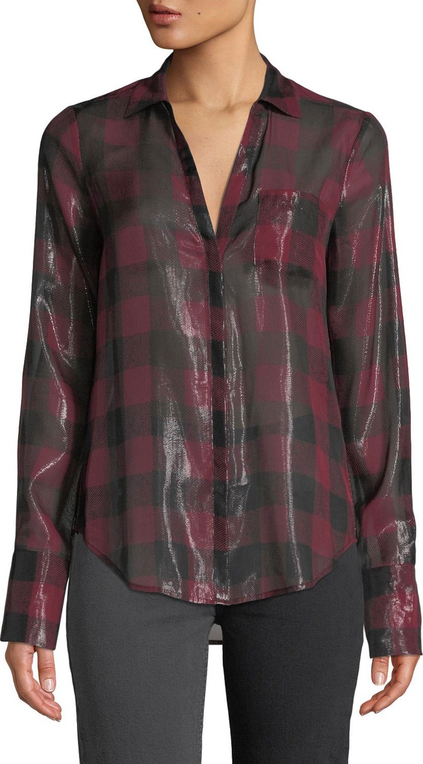 PAIGE Bevyn Metallic Plaid Button-Front Shirt