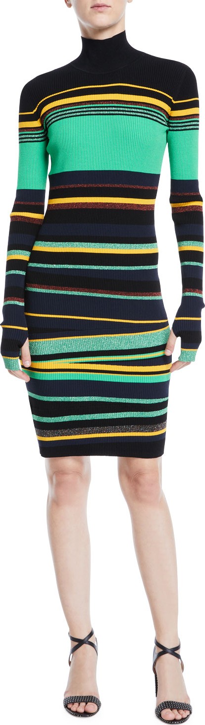 DIANE von FURSTENBERG Finn Striped Metallic Long-Sleeve Turtleneck Dress