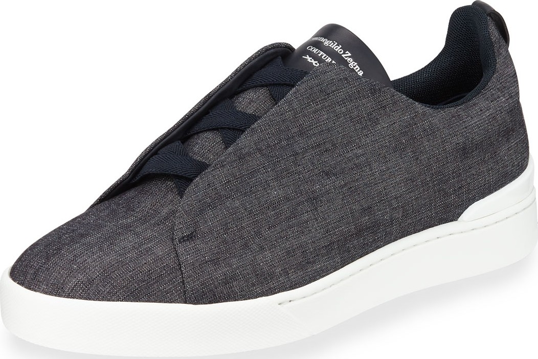 Ermenegildo Zegna Men's Triple-Stitch Denim Low-Top Sneakers