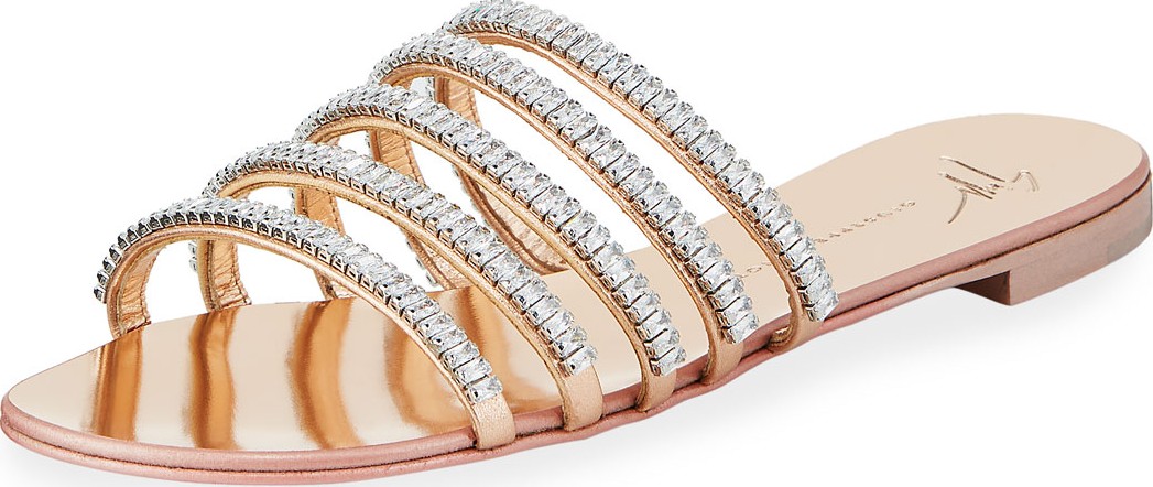 Giuseppe Zanotti Crystal Metallic Flat Sandals