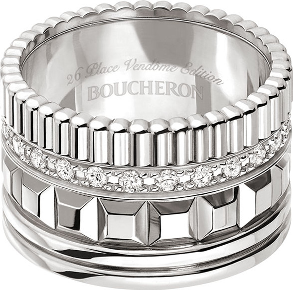 Boucheron Quatre 18K White Gold Ring with Diamonds, Size 55