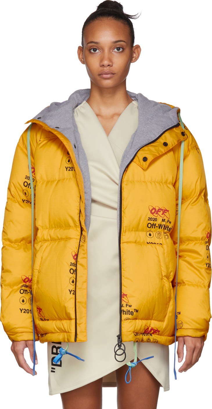 Off White Yellow Down Industrial Zipped Puffer Jacket