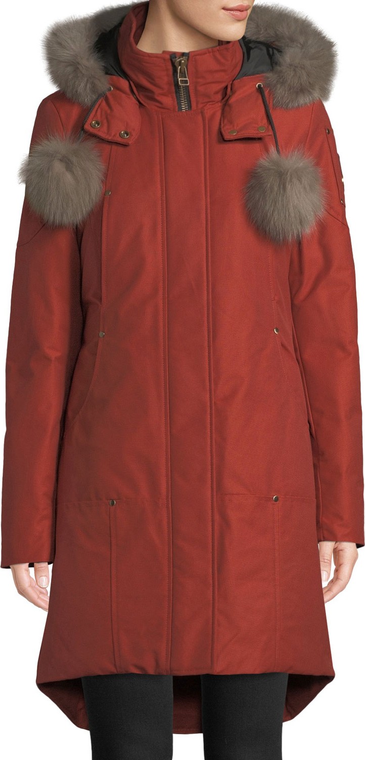 Moose Knuckles Meighen Parka Coat w/ Fur Hood & Pompoms