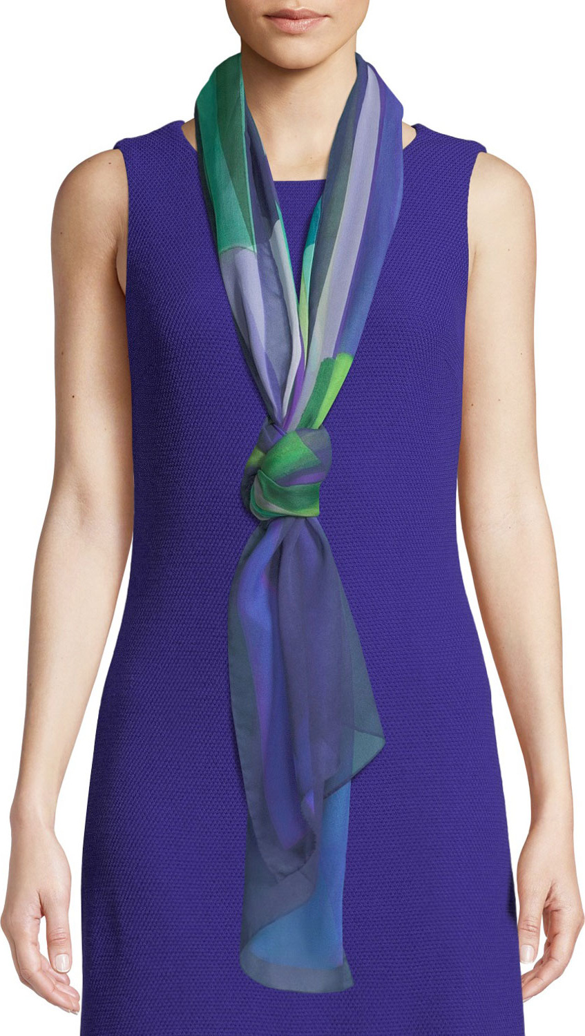 St. John Multicolor Geo-Motif Print Silk Georgette Scarf