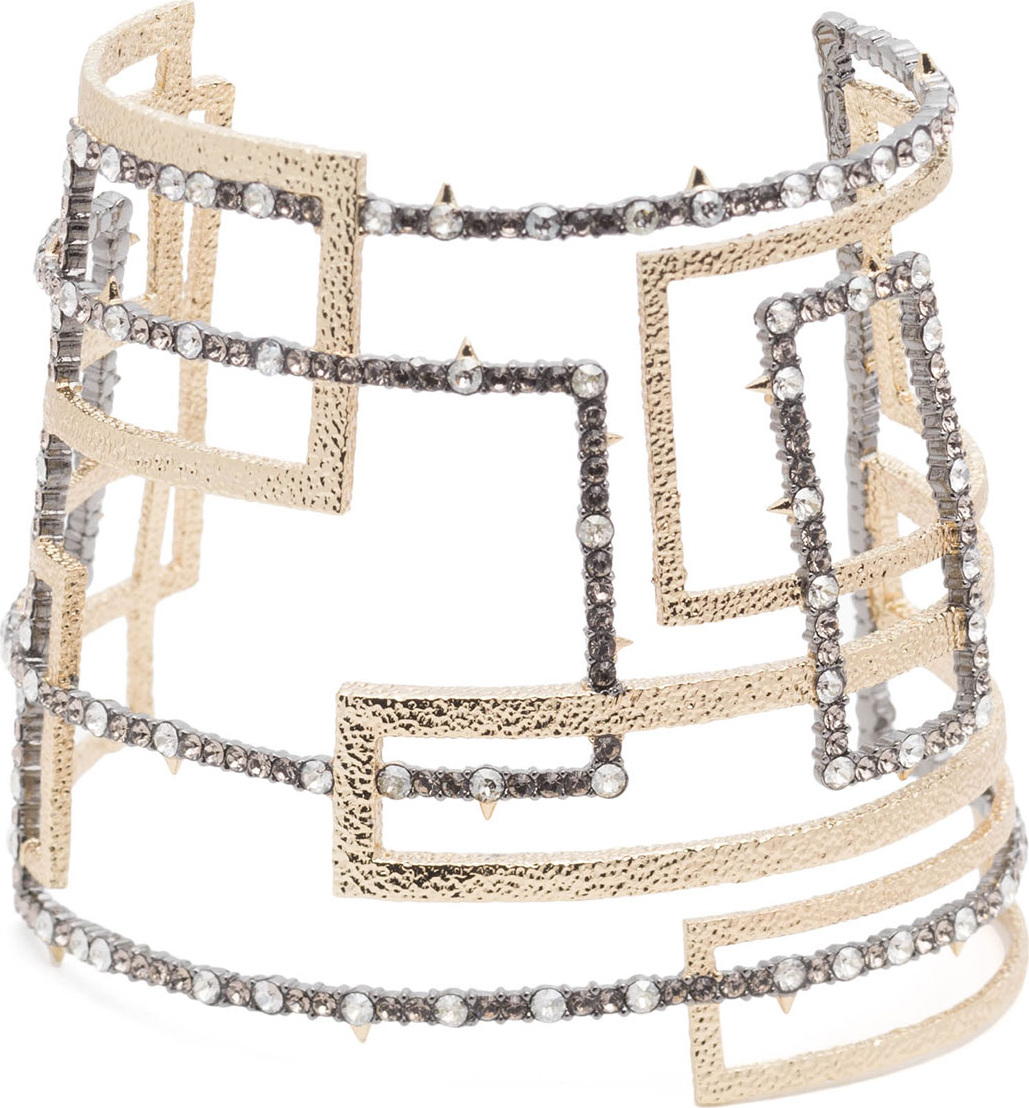 Alexis Bittar Brutalist Crystal Encrusted Wide Cuff Bracelet