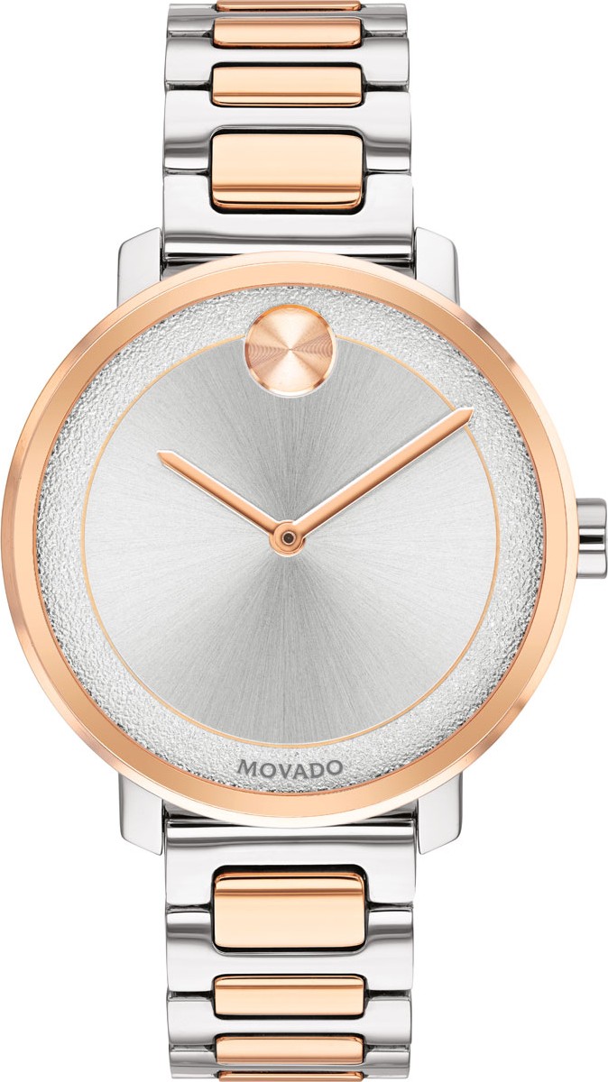 Movado 34mm BOLD Frosted Bracelet Watch, Silver/Rose