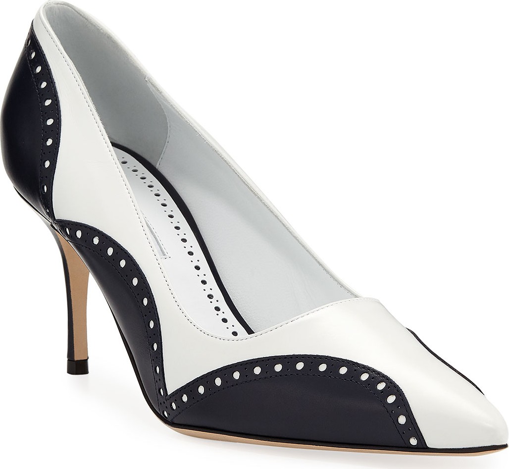 Manolo Blahnik Minisialo Two-Tone Leather Brogue Pumps