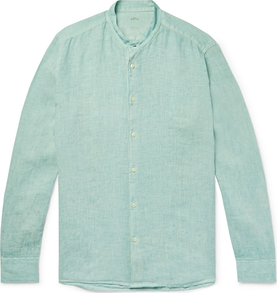 Altea Brent Grandad-Collar Garment-Dyed Linen Shirt