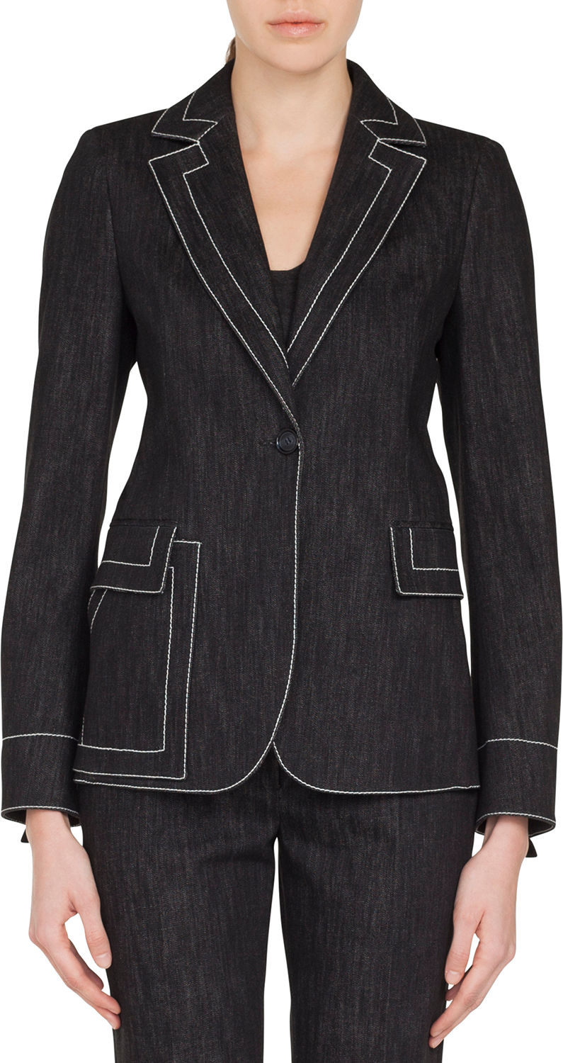 Akris One-Button Denim Jacket w/ Topstitching