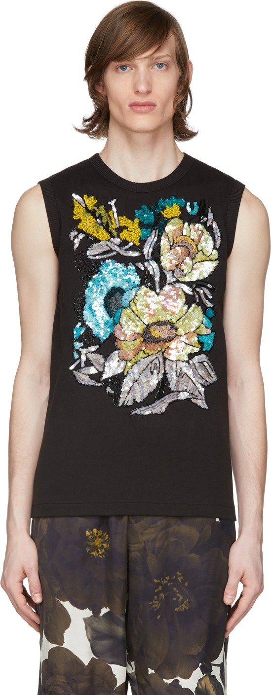 Dries Van Noten Black Floral Sequin Vest