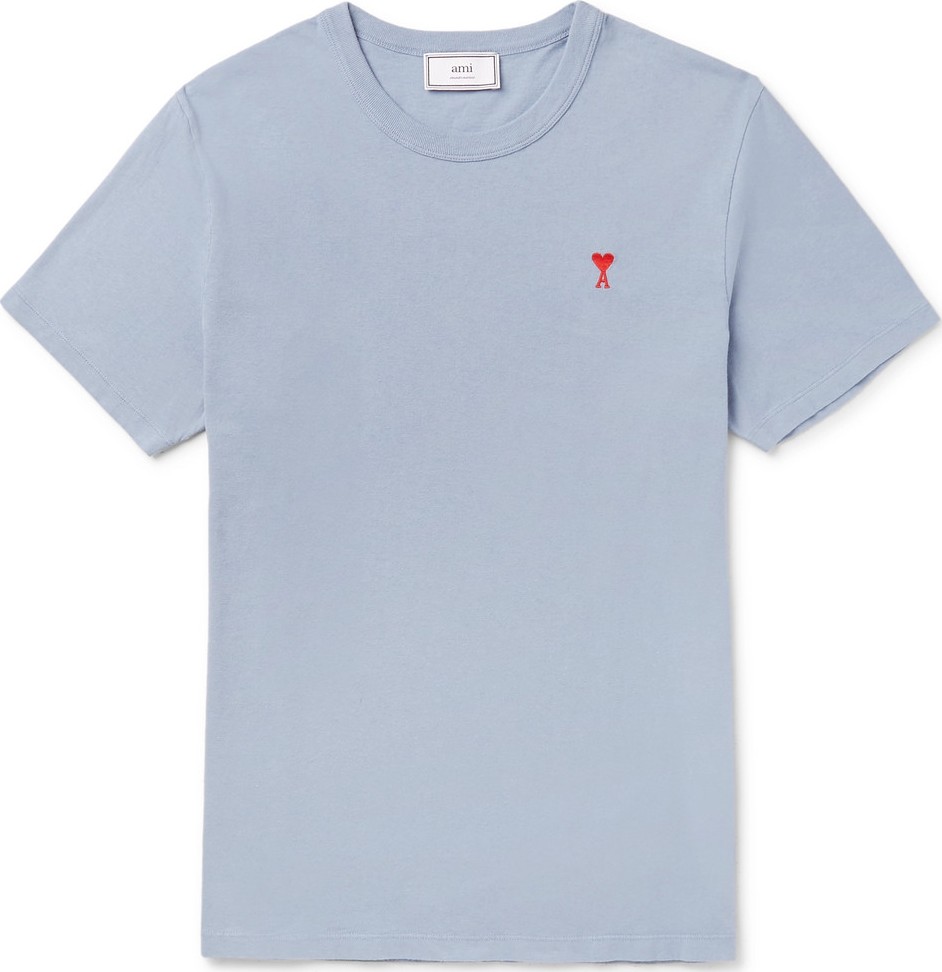 AMI Embroidered Cotton-Jersey T-Shirt