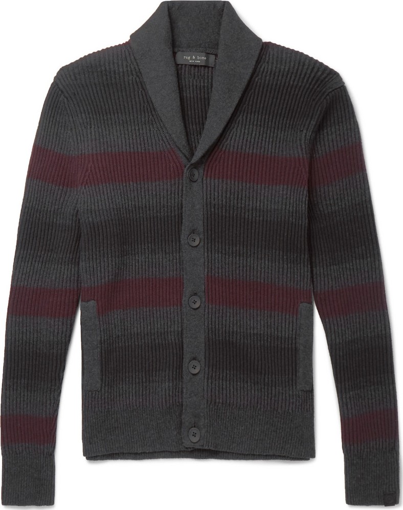 Rag & Bone Shawl-Collar Striped Ribbed Cotton and Cashmere-Blend Cardigan